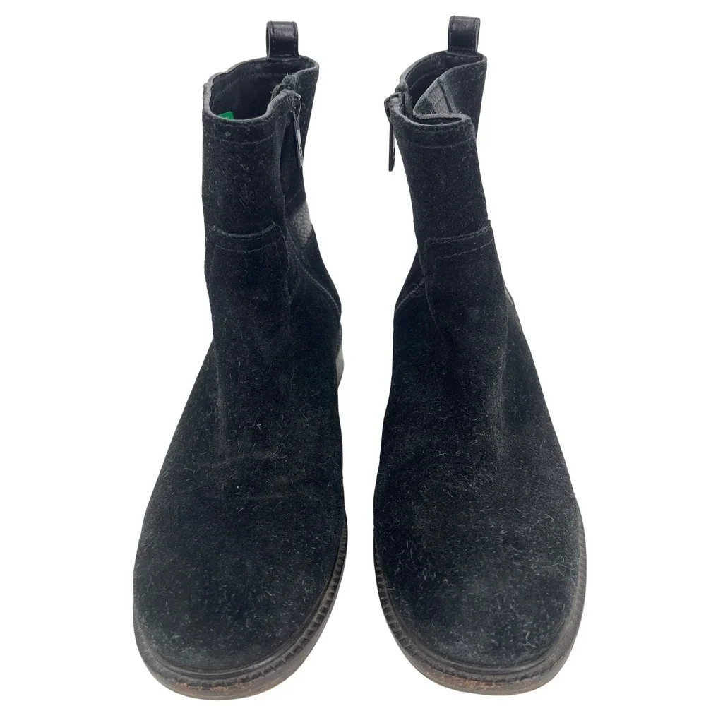 Tory Burch Alaina Ankle Boots Womens 7M Black Suede Gold Logo Side Zip Low Heel
